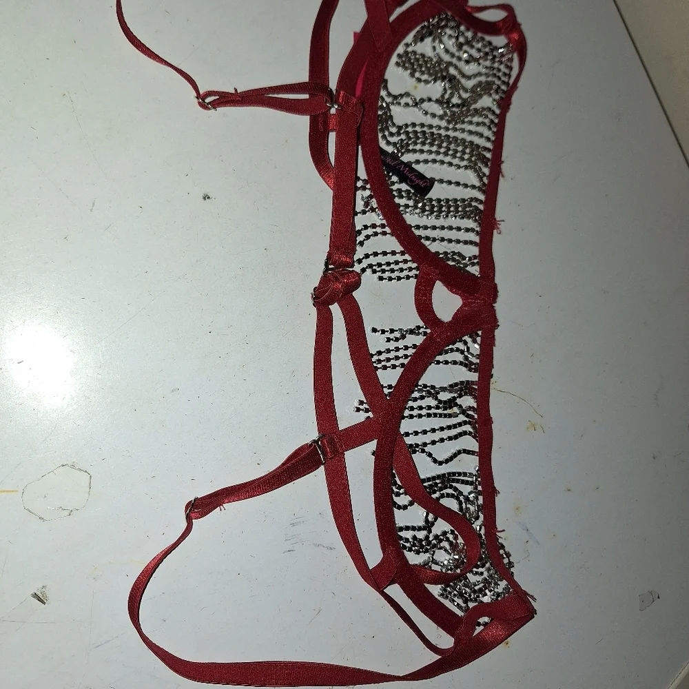 Seven Til Midnight Crystal Fringed RED Lingerie BRA S/M Valentine's Day Velvet